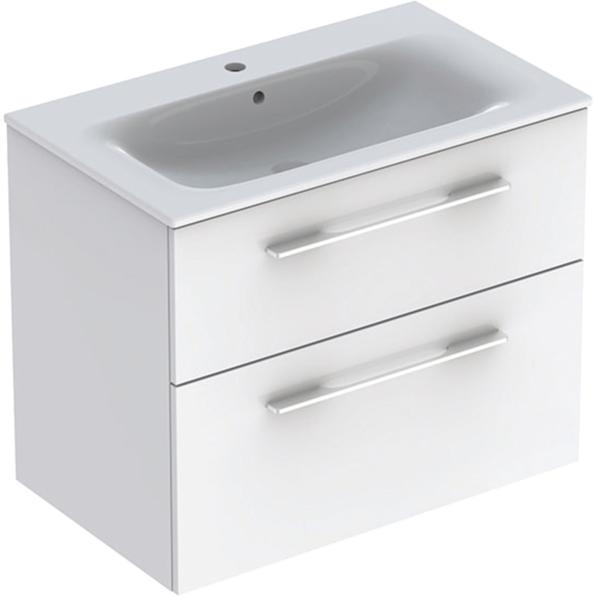 Immagine di Geberit SELNOVA SQUARE set lavabo L.80 cm, con foro rubinetteria e troppopieno, compreso di mobile sottolavabo con due cassetti, colore bianco finitura lucido 501.240.00.1