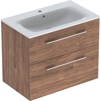 Immagine di Geberit SELNOVA SQUARE set lavabo L.80 cm, con foro rubinetteria e troppopieno, compreso di mobile sottolavabo con due cassetti, finitura noce americano 501.242.00.1
