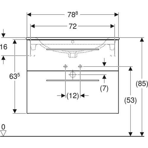 Immagine di Geberit SELNOVA SQUARE set lavabo L.80 cm, con foro rubinetteria e troppopieno, compreso di mobile sottolavabo con due cassetti, finitura noce americano 501.242.00.1