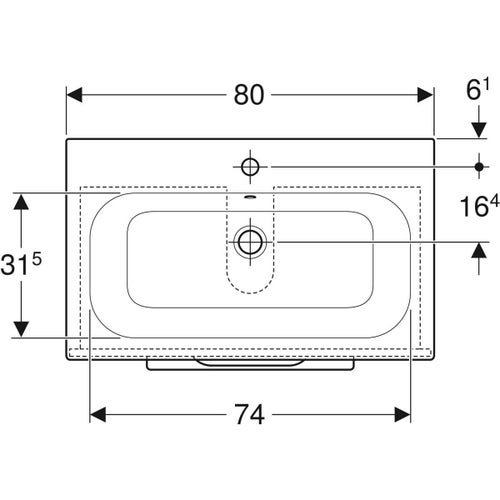 Immagine di Geberit SELNOVA SQUARE set lavabo L.80 cm, con foro rubinetteria e troppopieno, compreso di mobile sottolavabo con due cassetti, colore lava finitura opaco 501.241.00.1