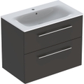Immagine di Geberit SELNOVA SQUARE set lavabo L.80 cm, con foro rubinetteria e troppopieno, compreso di mobile sottolavabo con due cassetti, colore lava finitura opaco 501.241.00.1