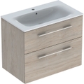 Immagine di Geberit SELNOVA SQUARE set lavabo L.80 cm, con foro rubinetteria e troppopieno, compreso di mobile sottolavabo con due cassetti, finitura noce americano chiaro 501.243.00.1