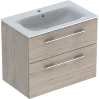 Immagine di Geberit SELNOVA SQUARE set lavabo L.80 cm, con foro rubinetteria e troppopieno, compreso di mobile sottolavabo con due cassetti, finitura noce americano chiaro 501.243.00.1