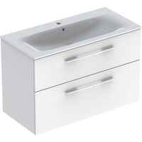 Immagine di Geberit SELNOVA SQUARE set lavabo L.100 cm, con foro rubinetteria e troppopieno, compreso di mobile sottolavabo con due cassetti, colore bianco finitura lucido 501.244.00.1