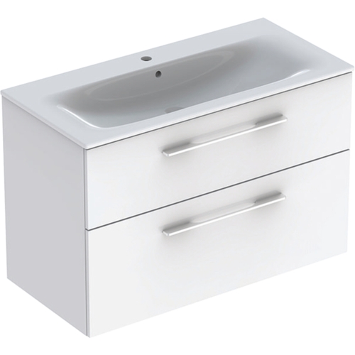Immagine di Geberit SELNOVA SQUARE set lavabo L.100 cm, con foro rubinetteria e troppopieno, compreso di mobile sottolavabo con due cassetti, colore bianco finitura lucido 501.244.00.1