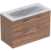 Immagine di Geberit SELNOVA SQUARE set lavabo L.100 cm, con foro rubinetteria e troppopieno, compreso di mobile sottolavabo con due cassetti, finitura noce americano 501.246.00.1