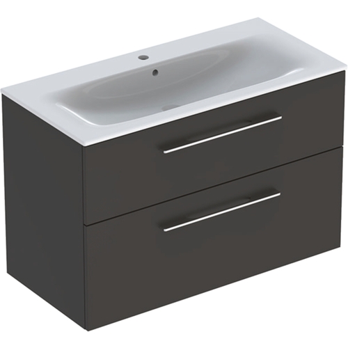 Immagine di Geberit SELNOVA SQUARE set lavabo L.100 cm, con foro rubinetteria e troppopieno, compreso di mobile sottolavabo con due cassetti, colore lava finitura opaco 501.245.00.1