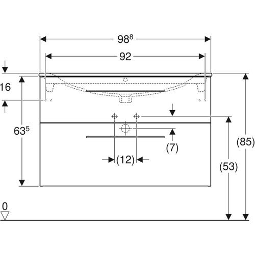 Immagine di Geberit SELNOVA SQUARE set lavabo L.100 cm, con foro rubinetteria e troppopieno, compreso di mobile sottolavabo con due cassetti, finitura noce americano chiaro 501.247.00.1
