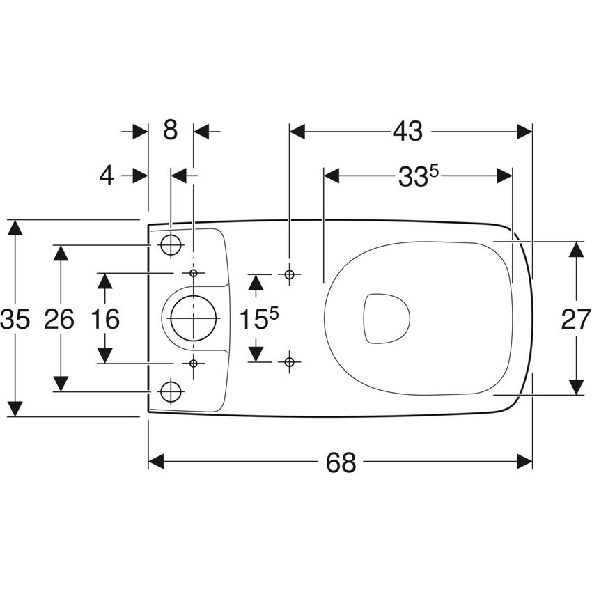 Immagine di Geberit SELNOVA SQUARE vaso a pavimento RimFree, a cacciata, per cassetta di risciacquo esterna monoblocco, senza sedile, con fissaggio nascosto e a filo parete, colore bianco finitura lucido 500.489.01.7