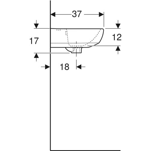 Immagine di Geberit SELNOVA lavamani L.45 cm, con foro rubinetteria e troppopieno, colore bianco finitura lucido 500.324.01.7