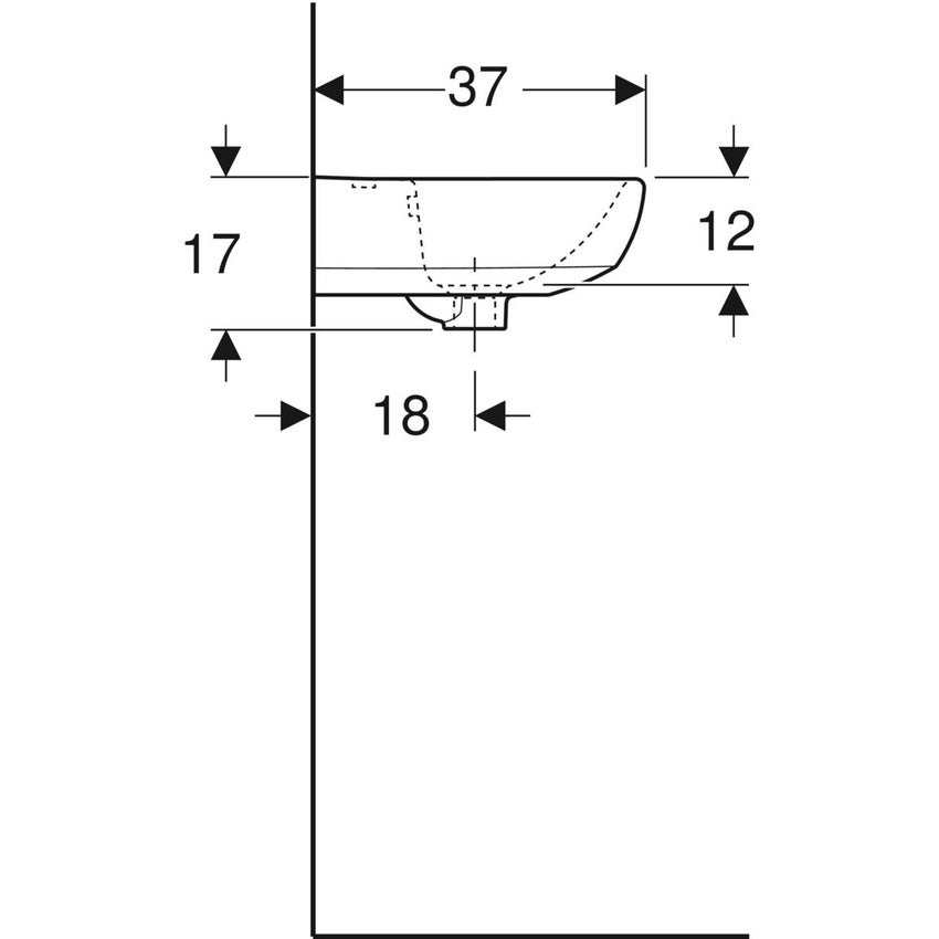 Immagine di Geberit SELNOVA lavamani L.45 cm, con foro rubinetteria e troppopieno, colore bianco finitura lucido 500.324.01.7