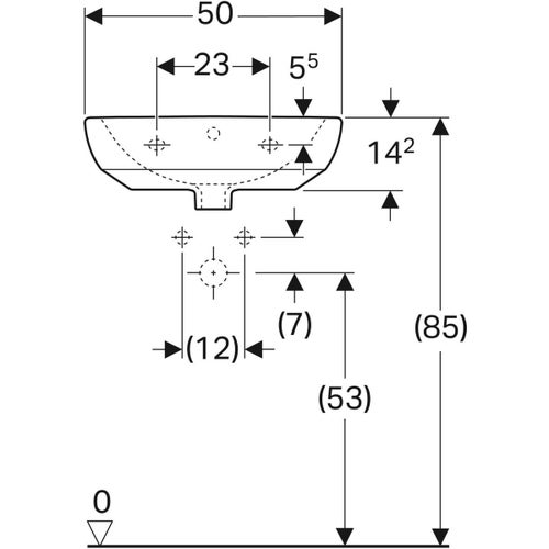 Immagine di Geberit SELNOVA lavamani L.50 cm, con foro rubinetteria e troppopieno, colore bianco finitura lucido 500.295.01.7