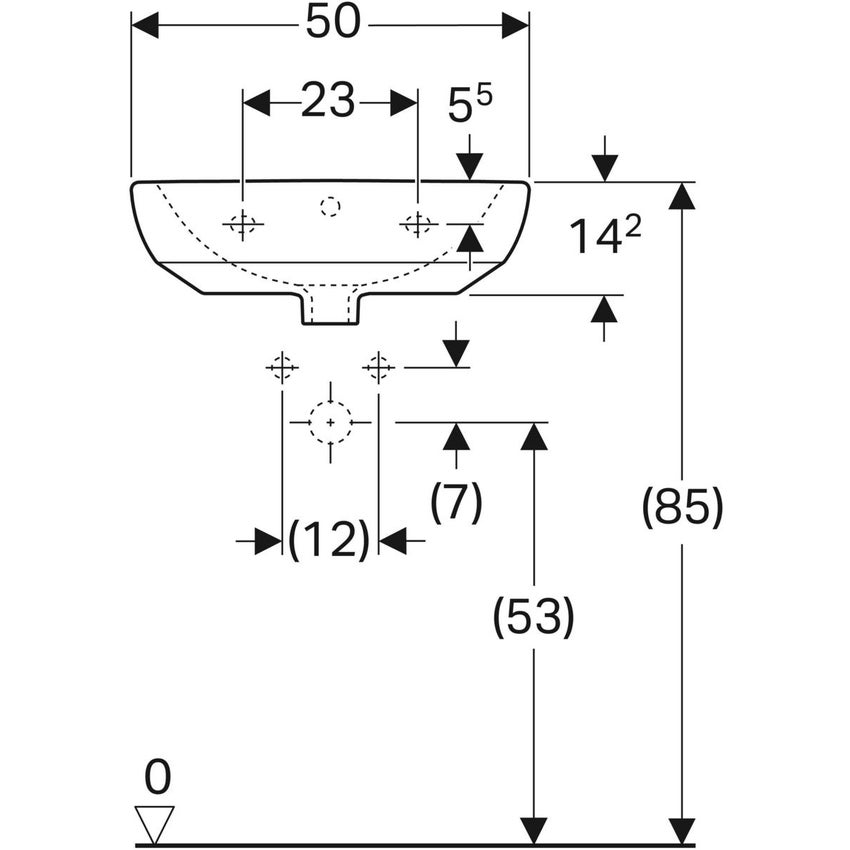 Immagine di Geberit SELNOVA lavamani L.50 cm, con foro rubinetteria e troppopieno, colore bianco finitura lucido 500.295.01.7