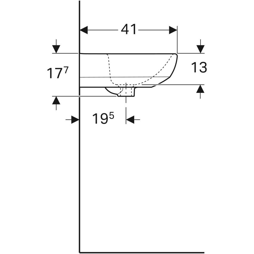 Immagine di Geberit SELNOVA lavamani L.50 cm, con foro rubinetteria e troppopieno, colore bianco finitura lucido 500.295.01.7