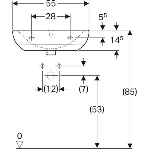 Immagine di Geberit SELNOVA lavabo L.55 cm, con foro rubinetteria e troppopieno, colore bianco finitura lucido 500.315.01.7