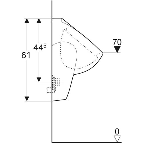 Immagine di Geberit SELNOVA orinatoio con entrata acqua dall'alto e scarico posteriore o in basso, colore bianco finitura lucido 500.343.01.1