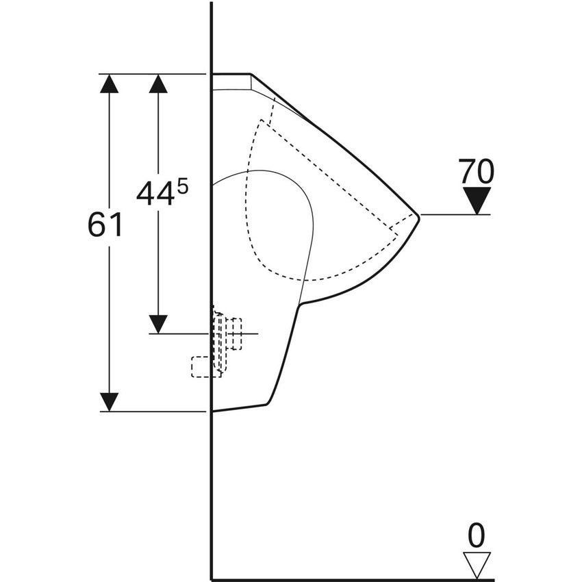 Immagine di Geberit SELNOVA orinatoio con entrata acqua dall'alto e scarico posteriore o in basso, colore bianco finitura lucido 500.343.01.1