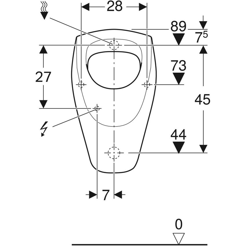 Immagine di Geberit SELNOVA orinatoio con entrata acqua posteriore e scarico posteriore, colore bianco finitura lucido 500.344.01.1