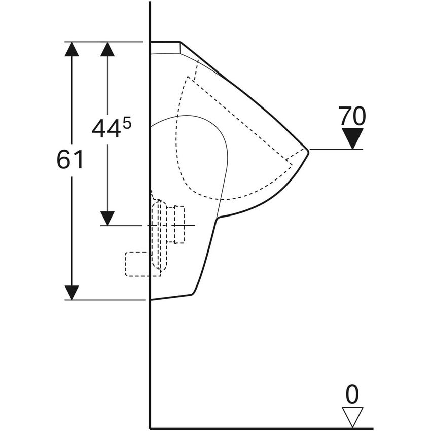 Immagine di Geberit SELNOVA orinatoio con entrata acqua posteriore e scarico posteriore, colore bianco finitura lucido 500.344.01.1