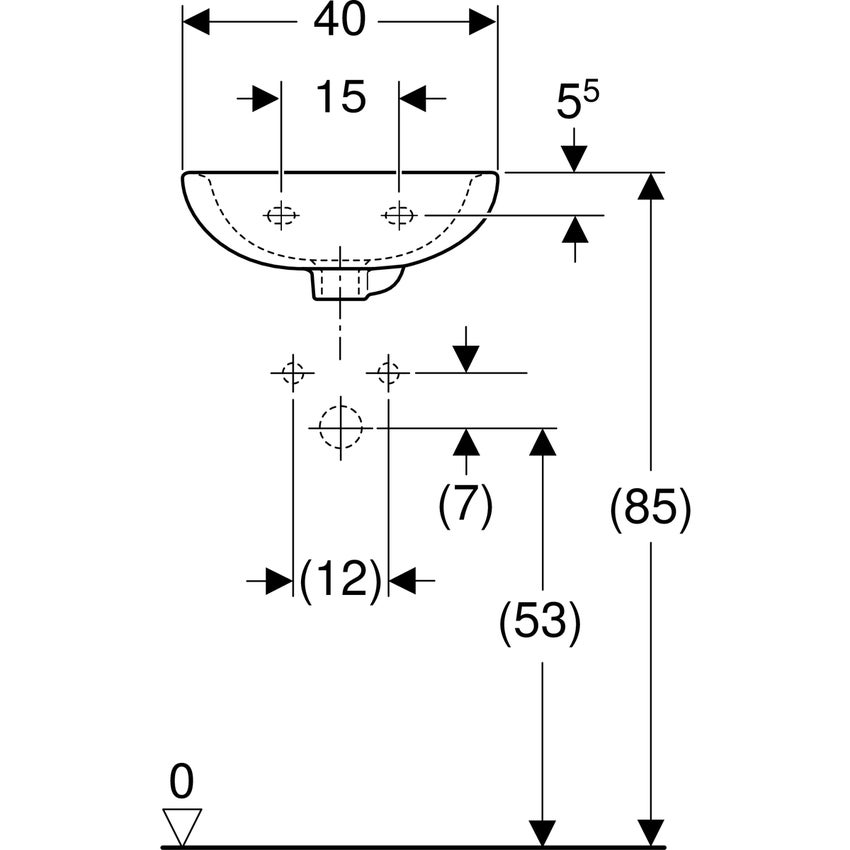 Immagine di Geberit COLIBRI' lavamani L.40 cm, con foro per rubinetteria e troppopieno, colore bianco finitura lucido 500.911.00.1