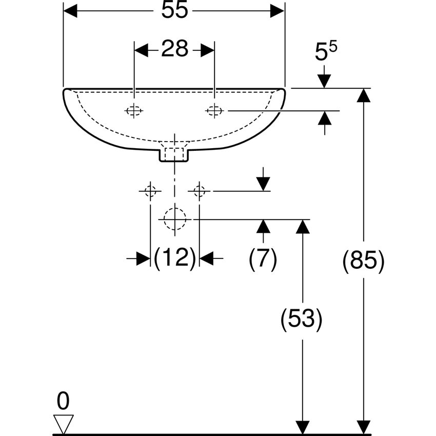 Immagine di Geberit COLIBRI' lavabo L.55 cm, con foro per rubinetteria e troppopieno, colore bianco finitura lucido 500.871.00.1