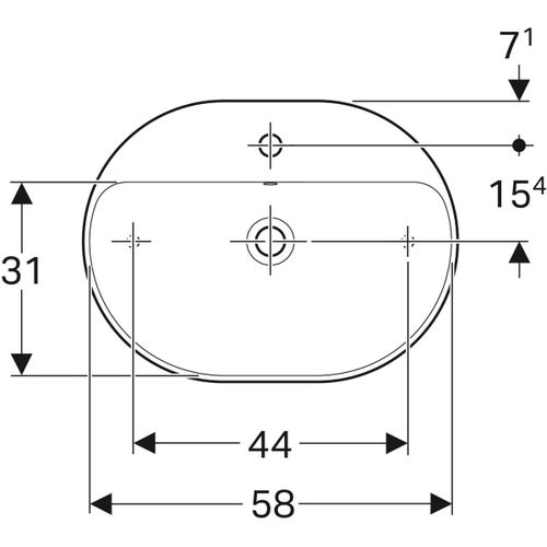 Immagine di Geberit VARIFORM lavabo ellittico da appoggio 60 cm con piano per foro del rubinetto, colore bianco finitura lucido 500.777.01.2