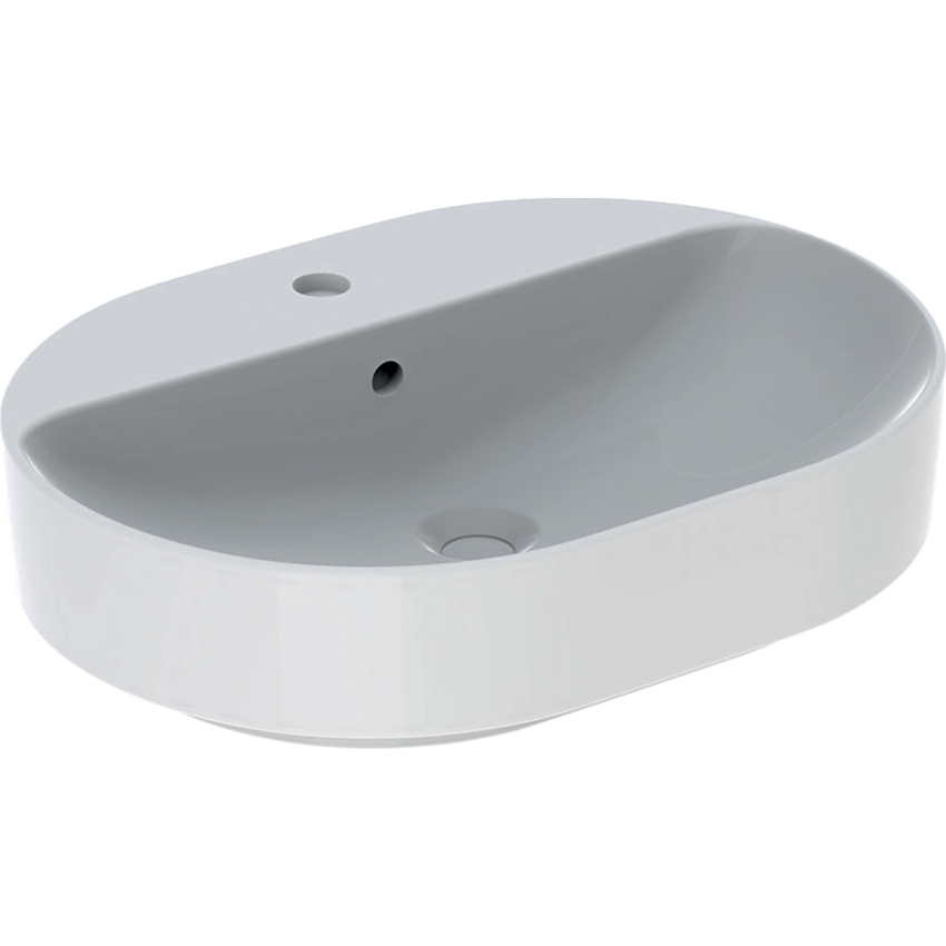 Immagine di Geberit VARIFORM lavabo ellittico da appoggio 60 cm con piano per foro del rubinetto, colore bianco finitura lucido 500.777.01.2