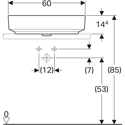 Immagine di Geberit VARIFORM lavabo ellittico da appoggio 60 cm con piano per foro del rubinetto, colore bianco finitura lucido 500.777.01.2