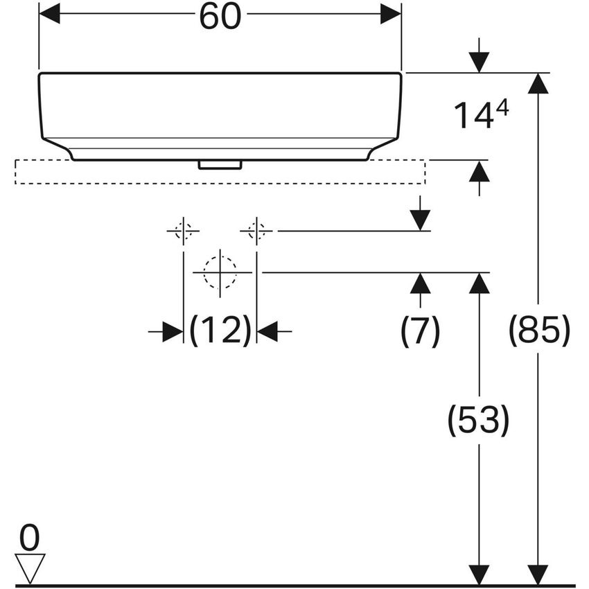 Immagine di Geberit VARIFORM lavabo ellittico da appoggio 60 cm con piano per foro del rubinetto, colore bianco finitura lucido 500.777.01.2