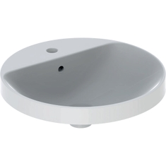 Immagine di Geberit VARIFORM lavabo rotondo soprapiano 48 cm, da incasso, piano con foro rubinetteria e troppopieno, colore bianco finitura lucido 500.704.01.2