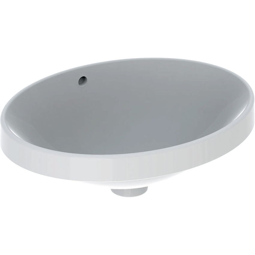 Immagine di Geberit VARIFORM lavabo ovale soprapiano 50 cm, da incasso, senza foro rubinetteria, con troppopieno, colore bianco finitura lucido 500.708.01.2