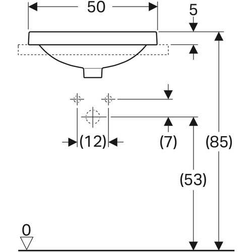 Immagine di Geberit VARIFORM lavabo ovale soprapiano 50 cm, da incasso, senza foro rubinetteria, con troppopieno, colore bianco finitura lucido 500.708.01.2