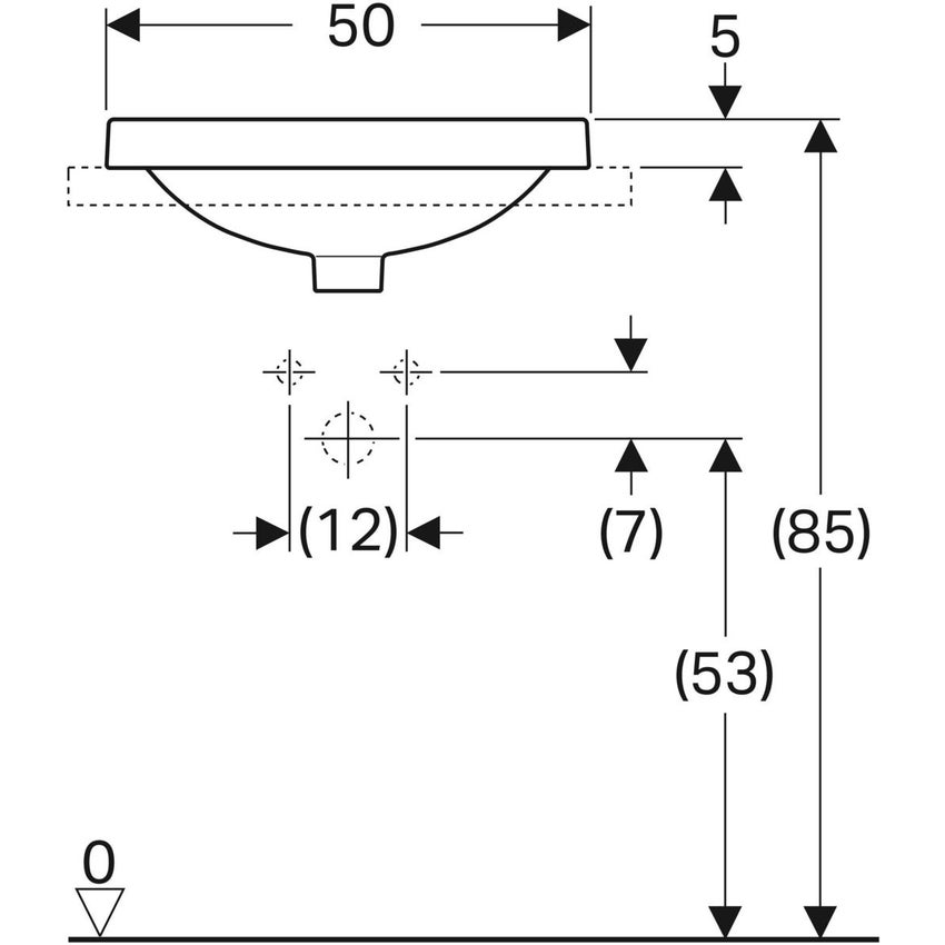 Immagine di Geberit VARIFORM lavabo ovale soprapiano 50 cm, da incasso, senza foro rubinetteria, con troppopieno, colore bianco finitura lucido 500.708.01.2