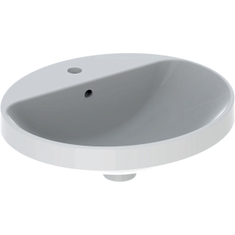 Immagine di Geberit VARIFORM lavabo ovale soprapiano 50 cm, da incasso, con piano per foro rubinetteria e troppopieno, colore bianco finitura lucido 500.712.01.2