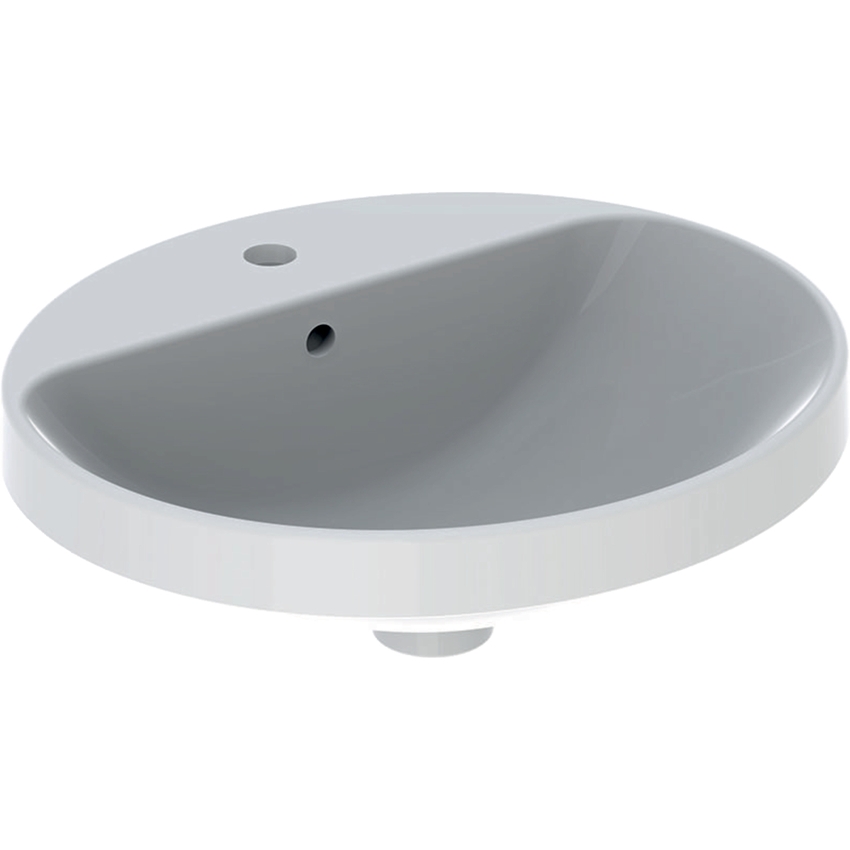 Immagine di Geberit VARIFORM lavabo ovale soprapiano 50 cm, da incasso, con piano per foro rubinetteria e troppopieno, colore bianco finitura lucido 500.712.01.2