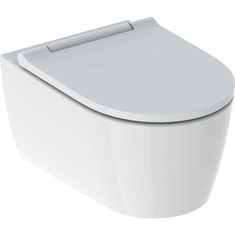 Immagine di Geberit ONE vaso sospeso a cacciata, fissaggio nascosto, con sedile e cerniere colore bianco, TurboFlush, colore bianco finitura lucido 500.201.01.1