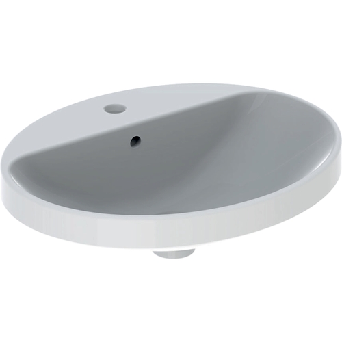 Immagine di Geberit VARIFORM lavabo ovale soprapiano 55 cm, da incasso, con piano per foro rubinetteria e troppopieno, colore bianco finitura lucido 500.720.01.2