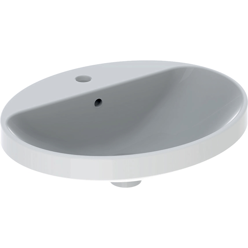 Immagine di Geberit VARIFORM lavabo ovale soprapiano 55 cm, da incasso, con piano per foro rubinetteria e troppopieno, colore bianco finitura lucido 500.720.01.2