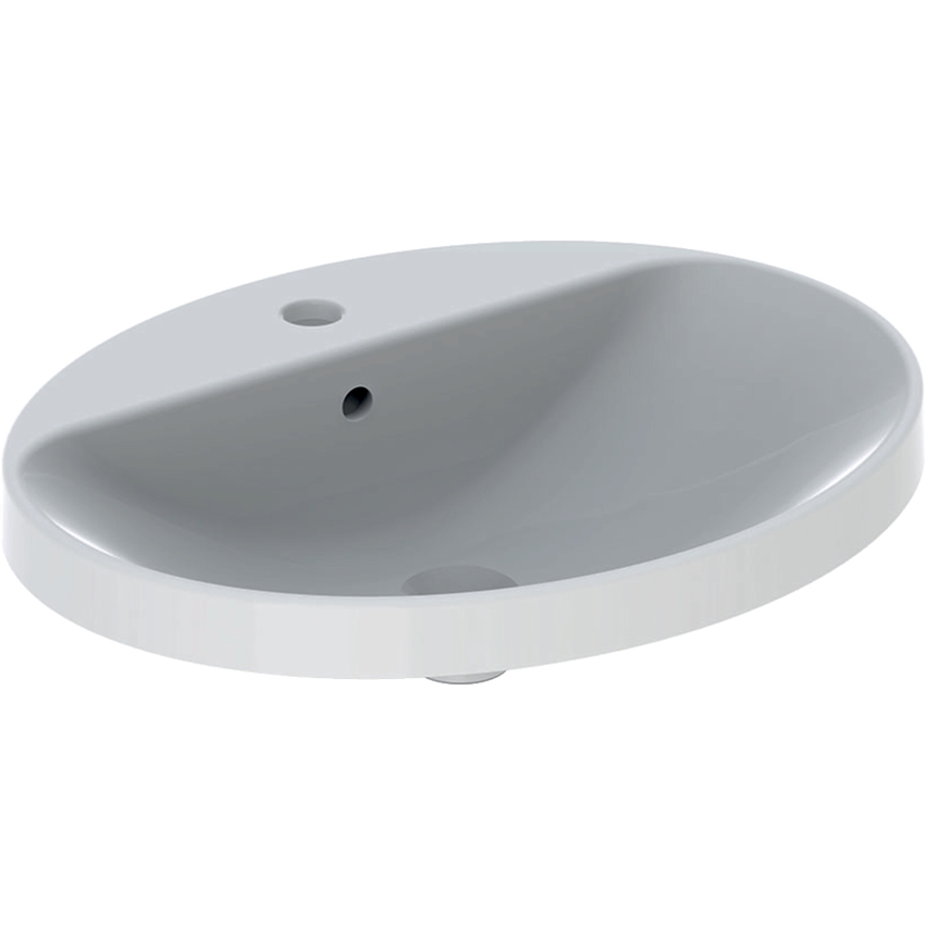 Immagine di Geberit VARIFORM lavabo ovale soprapiano 60 cm, da incasso, con piano per foro rubinetteria e troppopieno, colore bianco finitura lucido 500.724.01.2