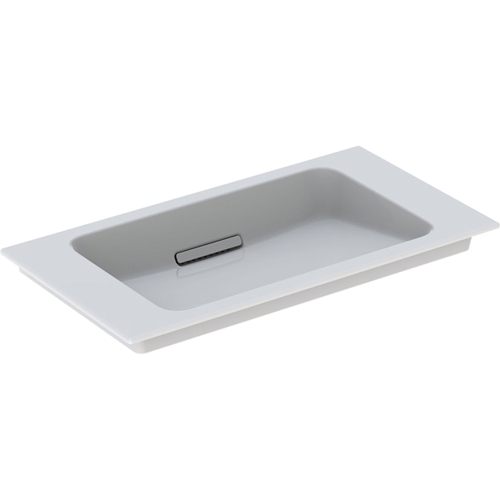 Immagine di Geberit ONE lavabo L.90 cm, per mobile sottolavabo, scarico orizzontale, senza foro per rubinetteria, con troppopieno nascosto, colore bianco finitura KeraTect con cover piletta bianco lucido 500.395.01.3