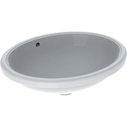 Immagine di Geberit VARIFORM lavabo ovale sottopiano da incasso L.56 cm, lato inferiore smaltato, senza foro rubinetteria, con troppopieno, colore bianco finitura lucido 500.753.01.2