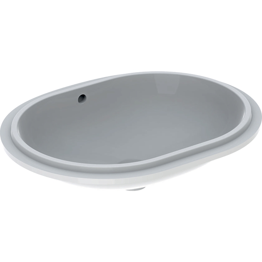 Immagine di Geberit VARIFORM lavabo ellittico sottopiano da incasso 61 cm, senza foro rubinetteria, con troppopieno, colore bianco finitura lucido 500.756.01.2
