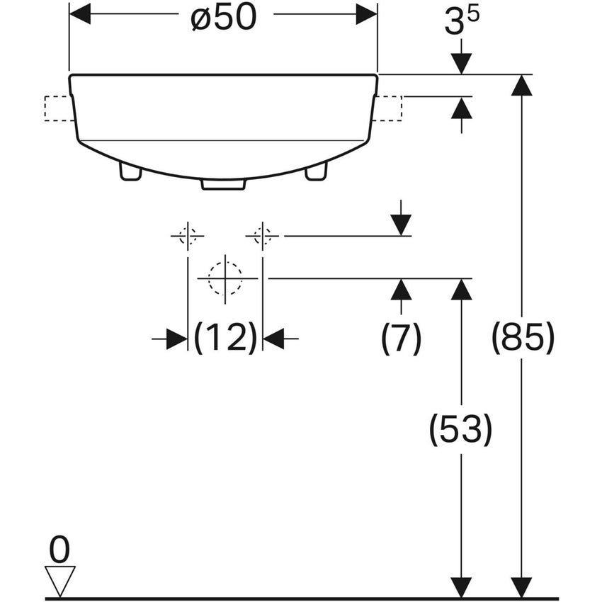 Immagine di Geberit VARIFORM lavabo semincasso rotondo 50 cm, con foro rubinetteria e troppopieno, colore bianco finitura lucido 500.782.01.2