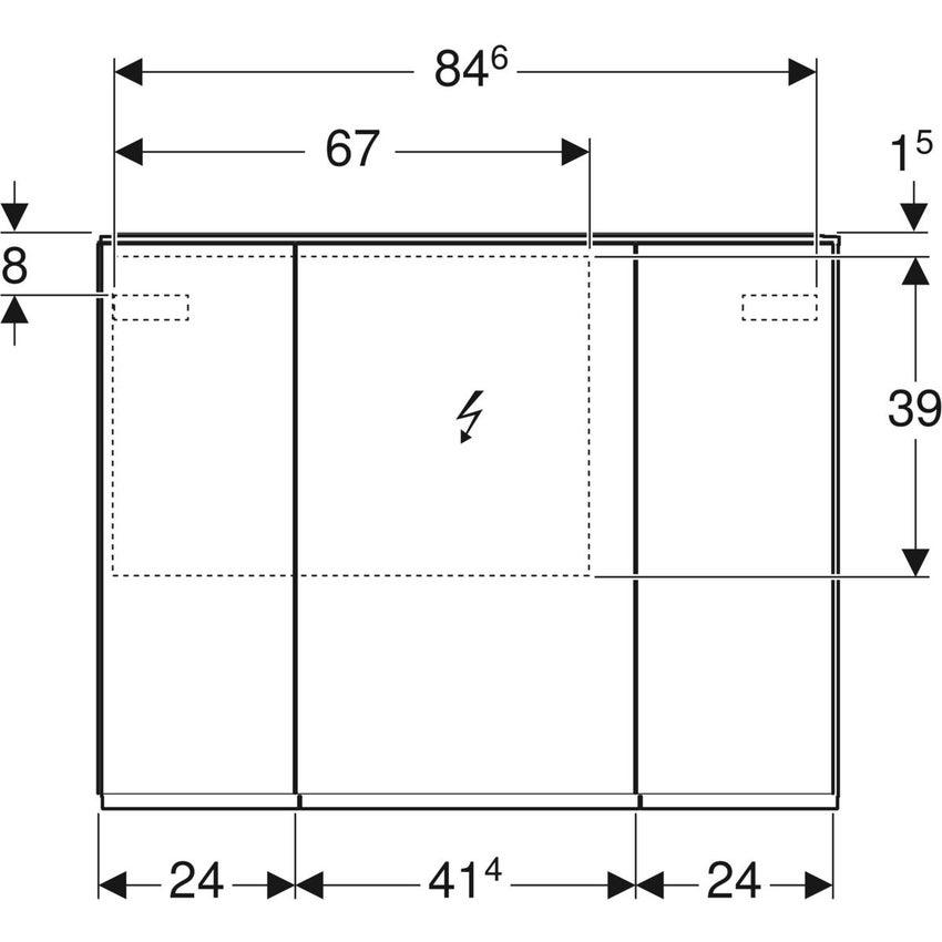 Geberit 500.594.00.1 OPTION specchio contenitore L.90 cm, con tre ante  dotate di specchi esterni e interni, illuminazione led e presa USB