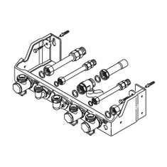 Immagine di Bosch Acc. 893/12 Piastra di collegamento attacchi orizzontali completa di rubinetti lato riscaldamento, gas e raccorderia per ACS/AFS 7719002998