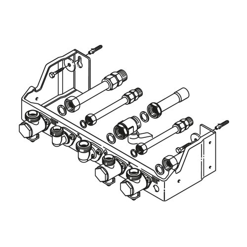 Immagine di Bosch Acc. 893/12 Piastra di collegamento attacchi orizzontali completa di rubinetti lato riscaldamento, gas e raccorderia per ACS/AFS 7719002998