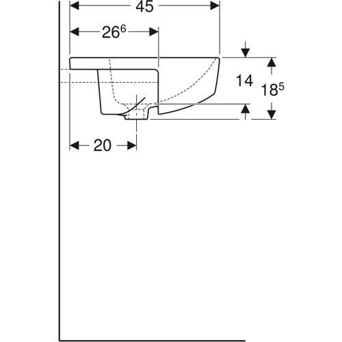 Immagine di Geberit VARIFORM lavabo L.55 cm, da semincasso squadrato, con foro per rubinetteria, colore bianco finitura lucido 500.681.01.1