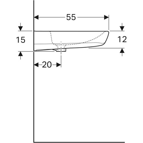 Immagine di Geberit SELNOVA COMFORT lavabo L.55 cm, per disabili, senza troppopieno, colore bianco finitura lucido 500.187.01.1