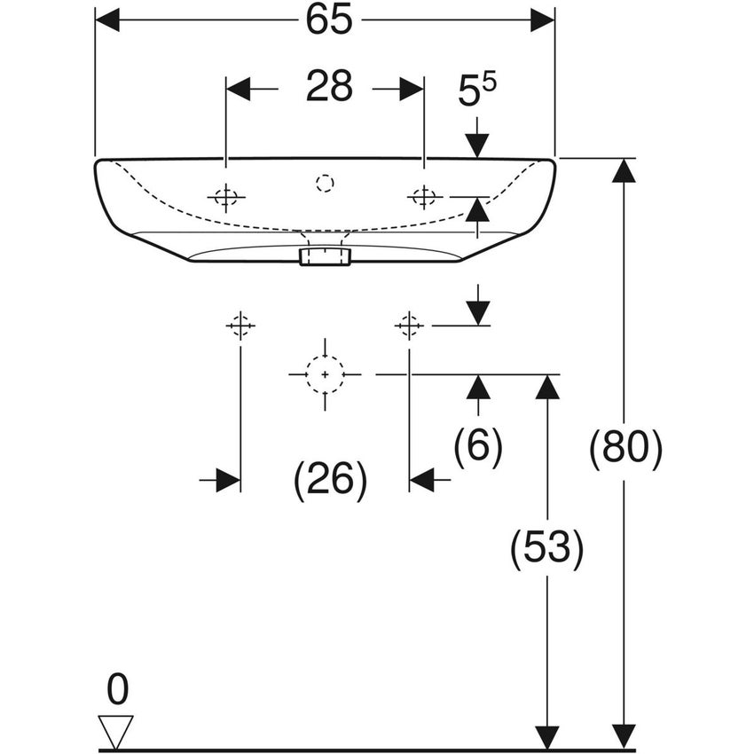 Immagine di Geberit SELNOVA COMFORT lavabo L.65 cm, per disabili, con troppopieno, colore bianco finitura lucido 500.292.01.1