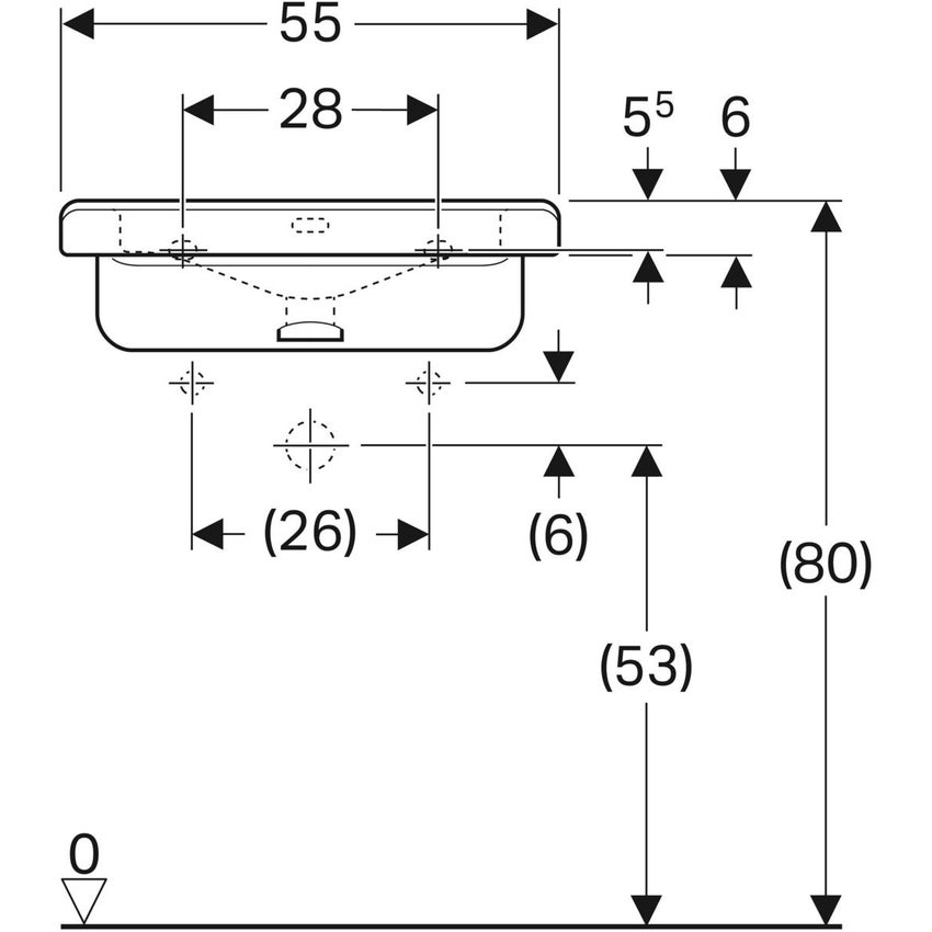 Immagine di Geberit SELNOVA COMFORT SQUARE lavabo L.55 cm, per disabili, con troppopieno e foro per rubinetteria, colore bianco finitura lucido 500.785.00.1